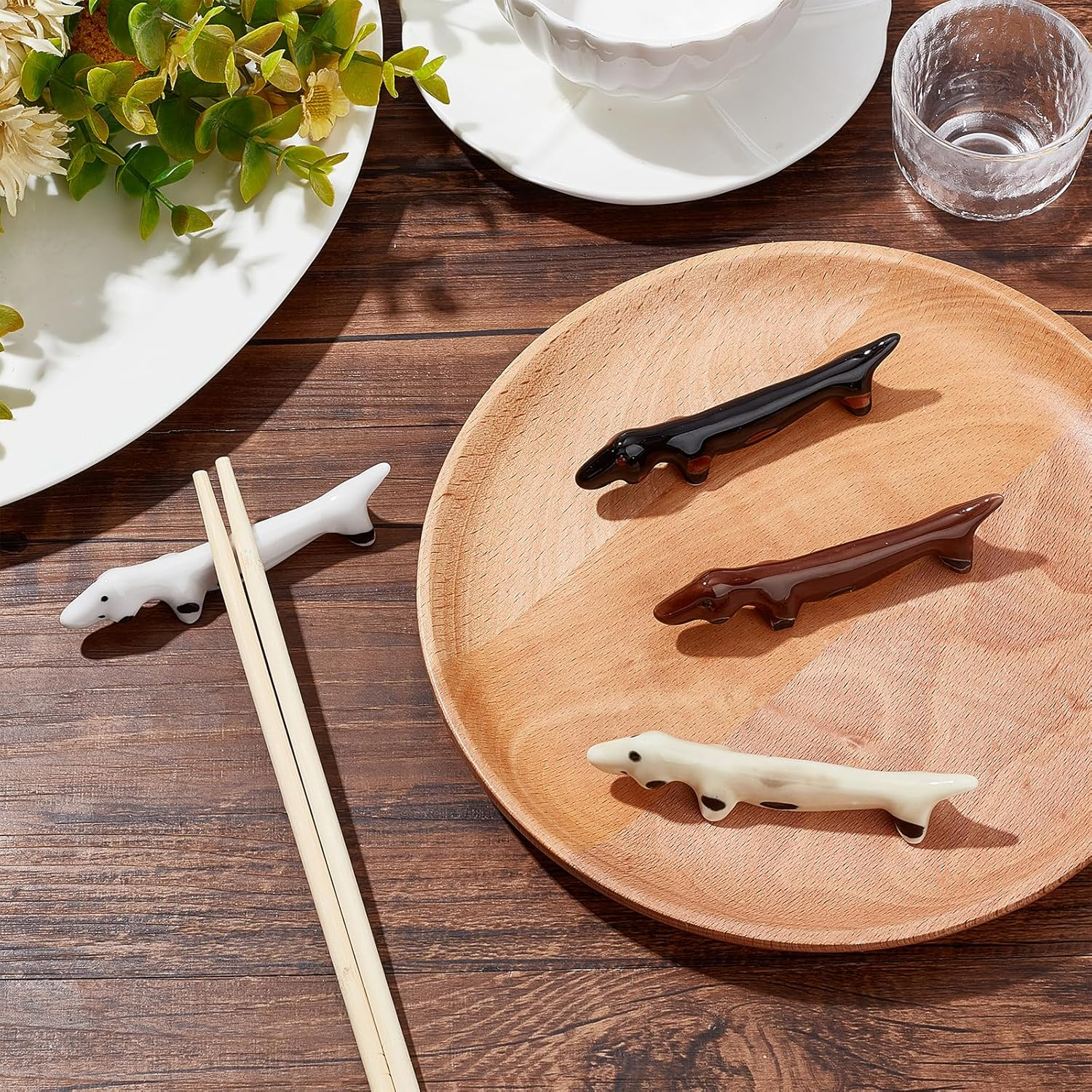 PLIGREAT 4 Pcs Cute Dachshund Dogs Ceramic Chopsticks Rests, Colorful Ceramic Chopsticks Rack Stand Holder for Chinese Japense Restaurants Chopstick Rest Dinner Spoon Stand Butter Knife Fork Holder - Porcelain image number 4
