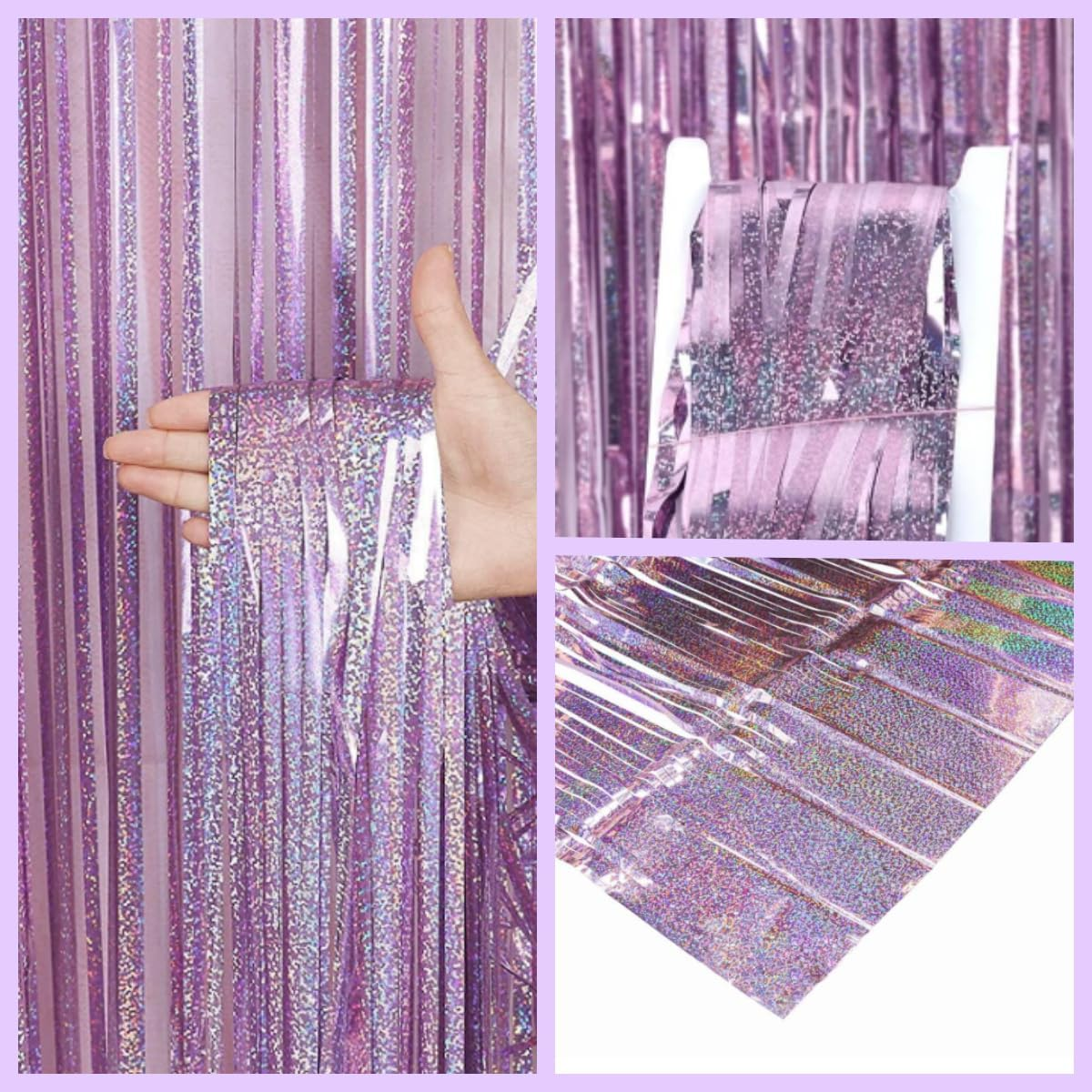YALLOVE 2 Pack Foil Curtain Backdrop, Pink Metallic Tinsel Foil Fringe Curtains Photo Booth Props for Birthdays Baby Showers Party Decorations image number 5