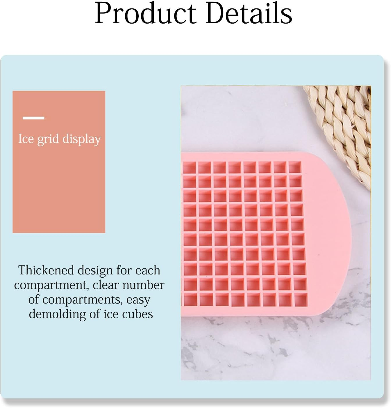 Mini Ice Cube Trays,2 Pcs Silicone Mini Ice Cube Tray,160 Grids Silicone Ice Cube Moulds, Used for Food- Grade Ice Cube Mold for Freezer Baby Food,Whiskey,Cocktails, Milk and Juice (Pink, White) image number 1