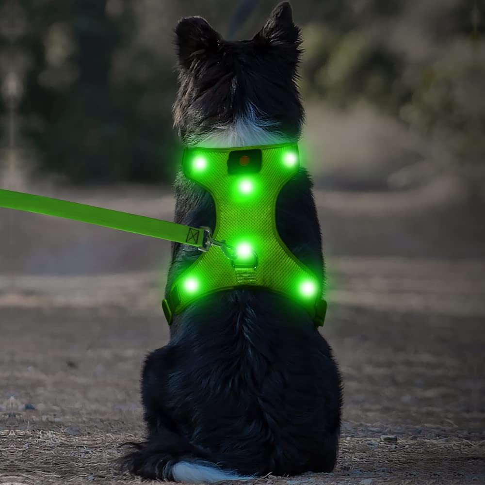 Flashseen LED Dog Harness, Lighted up USB Rechargeable Pet Harness, Illuminated Reflective Glowing Dog Vest Adjustable Soft Padded No-Pull Suit for Small, Medium, Large Dogs (Green, M) image number 7