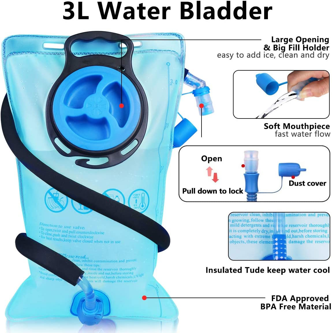 Insulated Hydration Pack Backpack with 3L BPA Free Leak-Proof Water Bladder, Keep Liquids Cool for up to 5 Hours, Daypack for Hiking, Running, Cycling, Hunting, Climbing image number 5