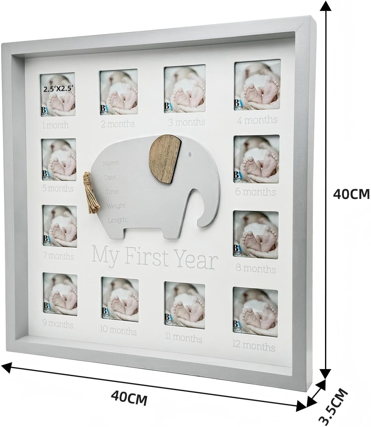 Ballarart CO Baby First Year Photo Frame, 12 Months Photo Frame, Baby Nursery Pircture Frame, Baby Shower Birthday Gift & Nursery Decor image number 1