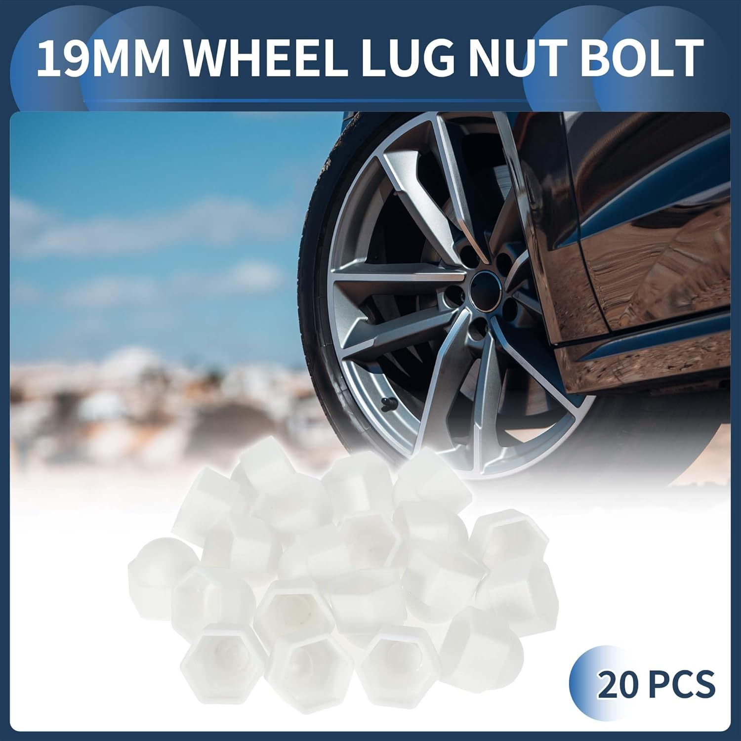 INFINAUTO Wheel Nut Bolt Outer 19 Mm Rims Tyre Nut Screws Dust Cap Cover Nut Protection Plastic White Pack of 1 image number 1
