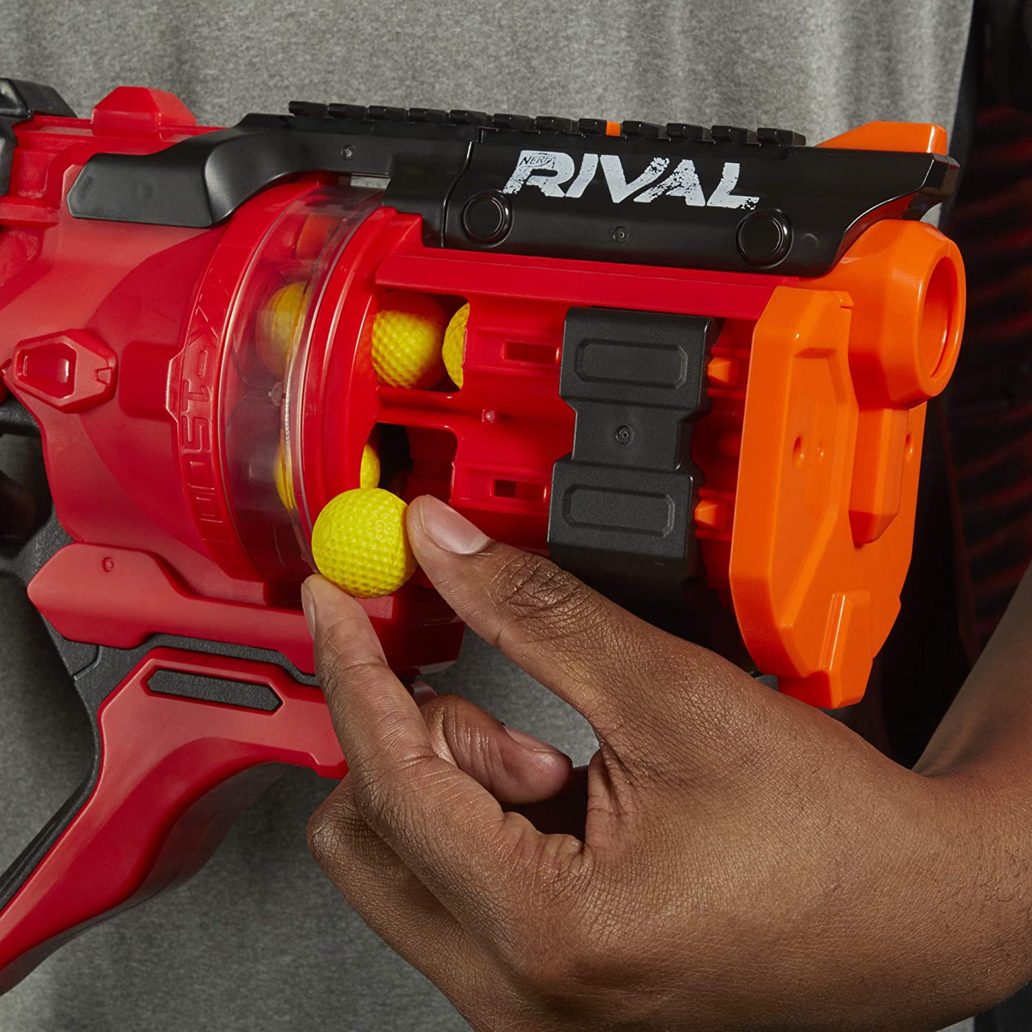 NERF E6638UF1 Rival Roundhouse XX-1500 Red Blaster - Clear Rotating Chamber Loads Rounds into Barrel - 5 Integrated Magazines, 15 Nerf Rival Rounds image number 5