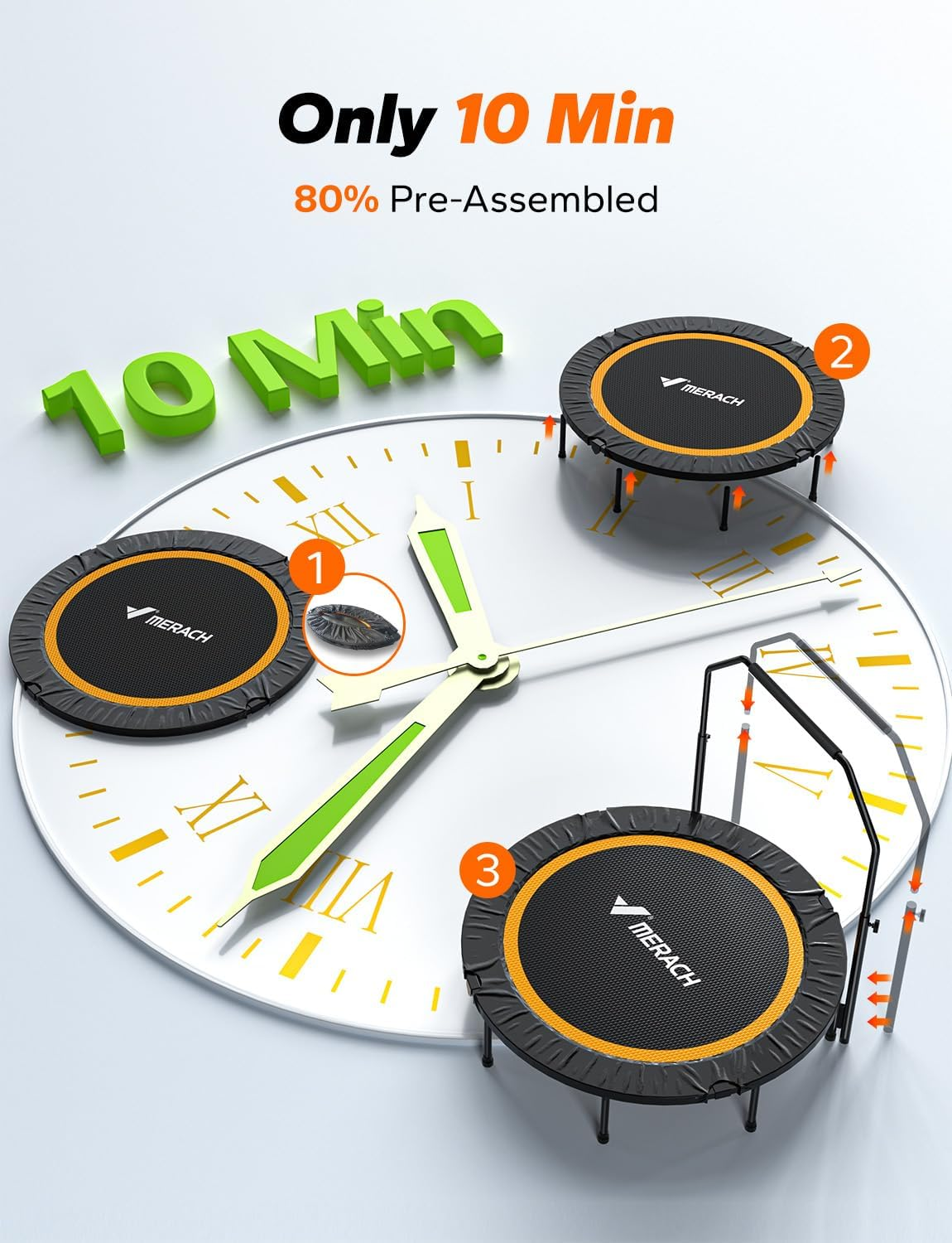 MERACH 48" Rebounder Mini Trampoline Adult, Fitness Trampolines Max Load 100KG with Adjustable Handle, Suitable Rebounder for Adults and Rebounder Trampoline for Kids Toddler Indoor/Outdoor Workout image number 1