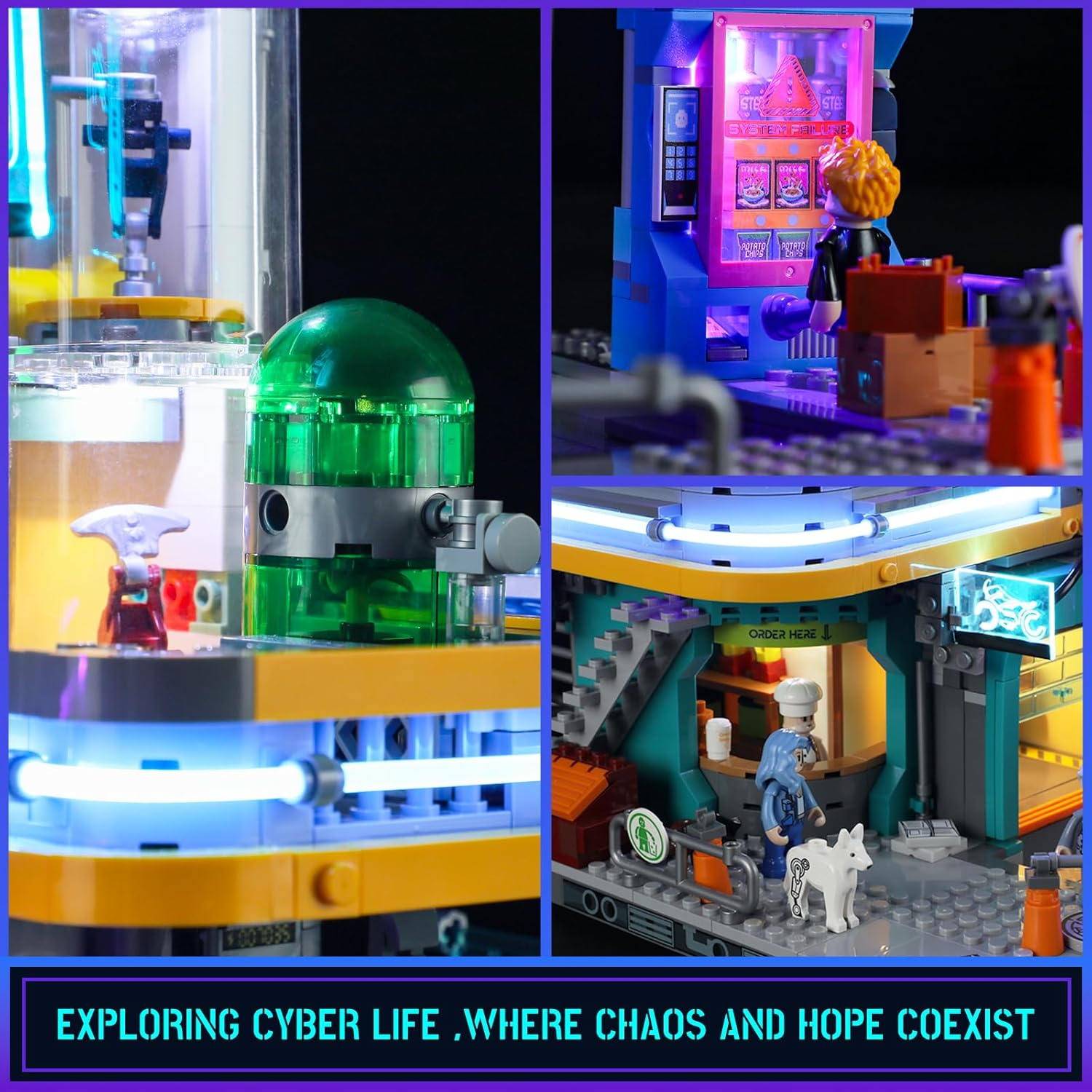 FUNWHOLE Cyberpunk Mansion Lighting Building-Bricks Set - 2524 Pcs Future City Modular Buildings Set Display Idea for Adults and Sci-Fi Lovers
