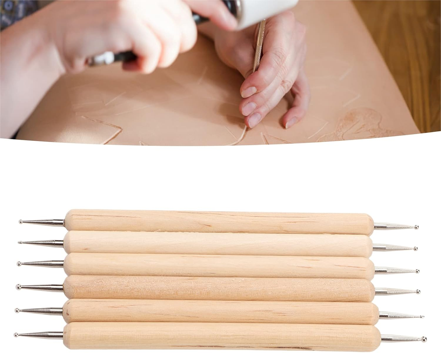 Embossing Stylus Set, 6 Pcs Double End Tracing Dotting Stylus for DIY Leather Craft Lovers Professionals Modeling Tools Sculpture Supplies image number 2