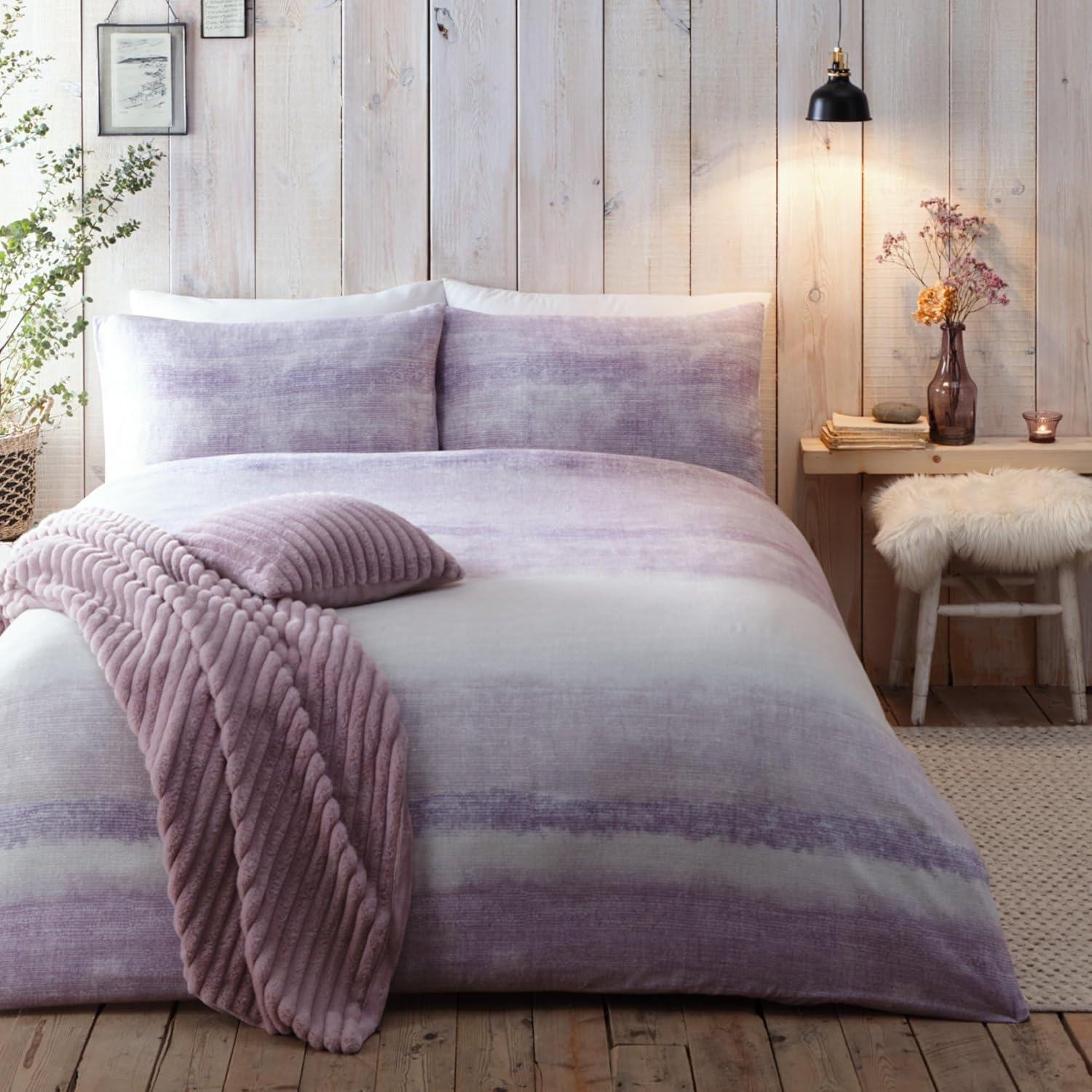 Appletree - Mauve Purple Dye Duvet Cover - Double Bedding Size (200 X 200Cm) - Faded Dye Red Stripe Bedding - Soft 100% Brushed Cotton - Red Gradient Duvet Cover Sets - Heavy Weight - Anson Collection