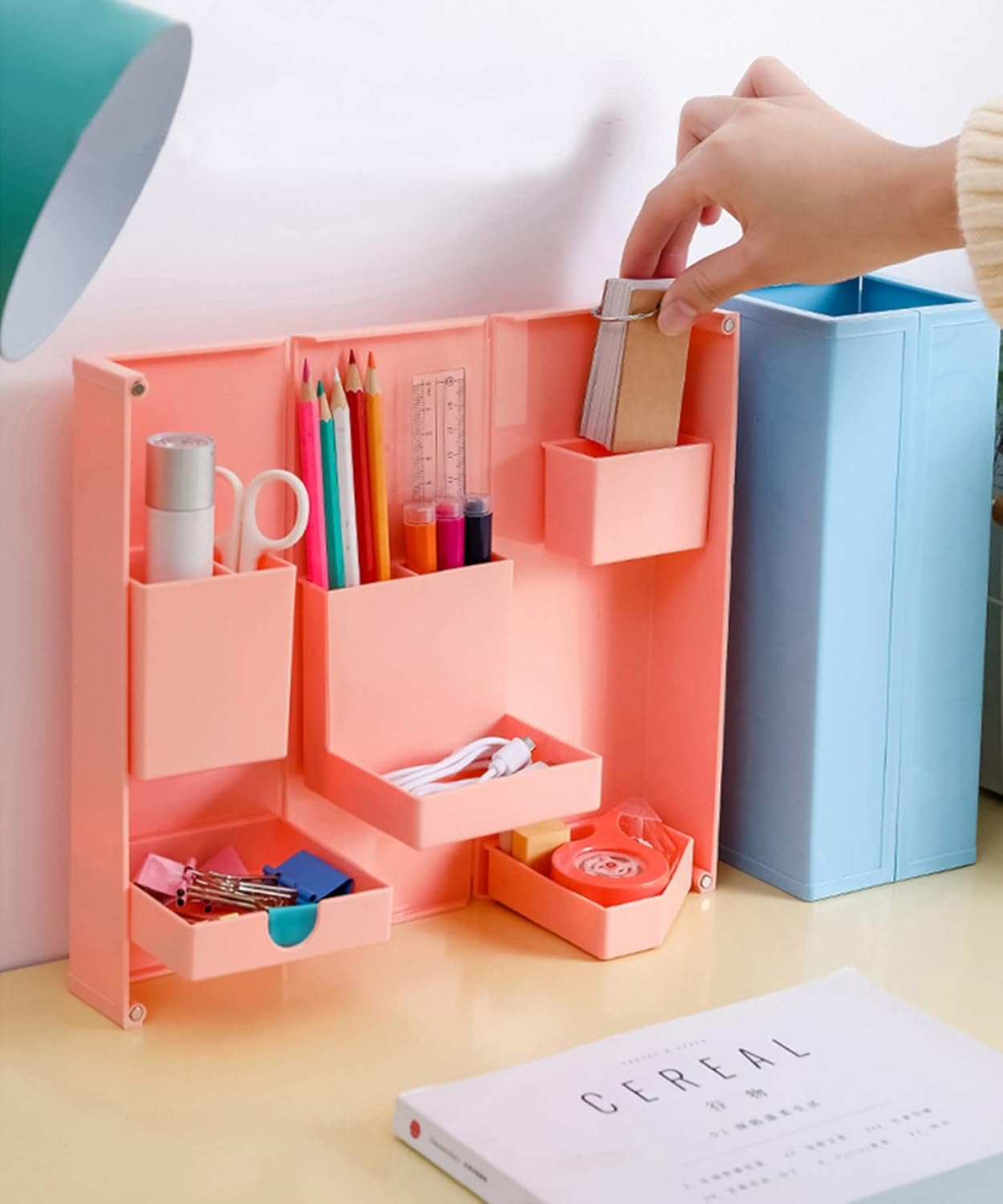 Mini Storage Box Large Capacity Cosmetic Box Cute Stylish Desktop Accessory Storage Korea (PINK) - Blue image number 4