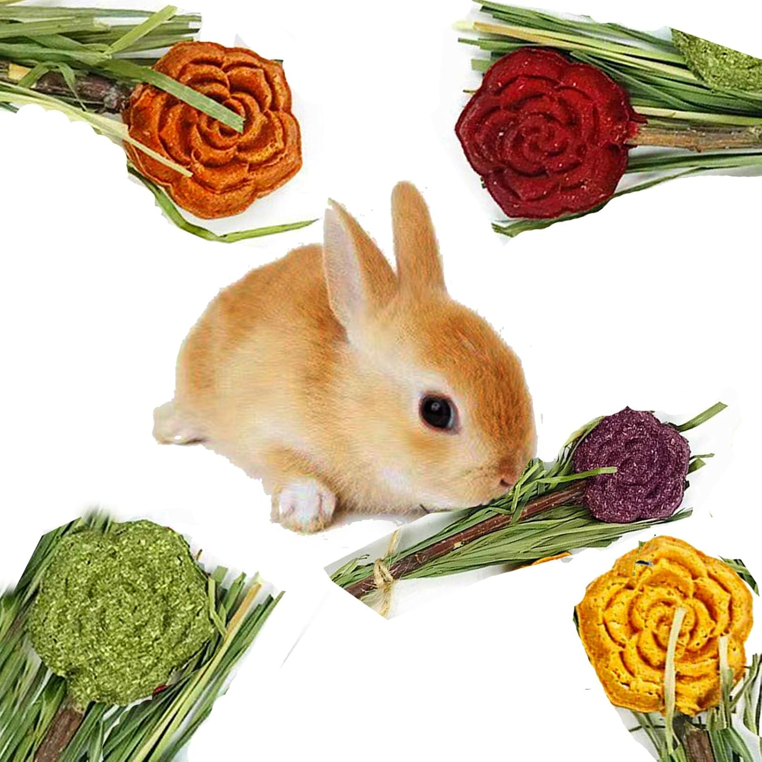 JCBCKJ Rabbit Chewable Toys, 5Pcs Flower Toy, Rabbit Chew Sticks, Suitable for Rabbits, Totoros, Hamsters, Guinea Pigs and Other Small Animals image number 6