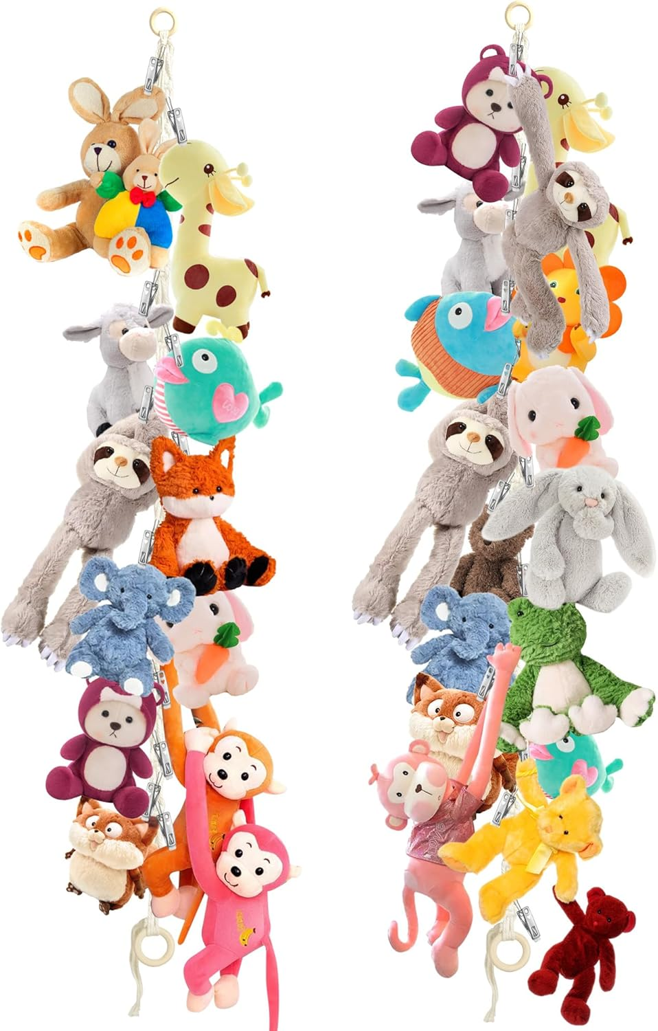 Stuffed Animal Storage Hammock Corner - Hanging Stuffed Animal Holder with 20 PCS Metal Clips, Boho Stuffed Animal Organizer Chain for Hanging Hats Socks Holiday Cards