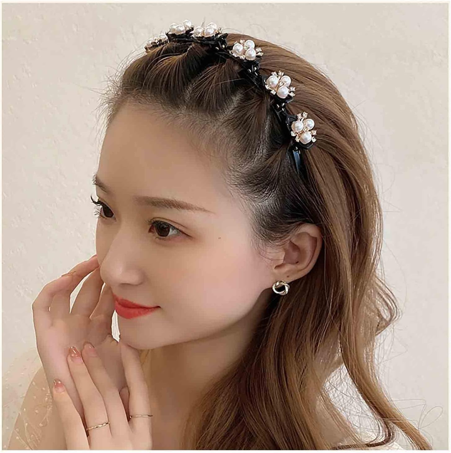 Yheakne Vintage Pearl Headband Hair Bands Rhinestone Pearl Bridal Headband White Faux Pearl Hair Bands Hairpiece Crystal Pearl Wedding Hair Accessories for Women and Girls image number 2