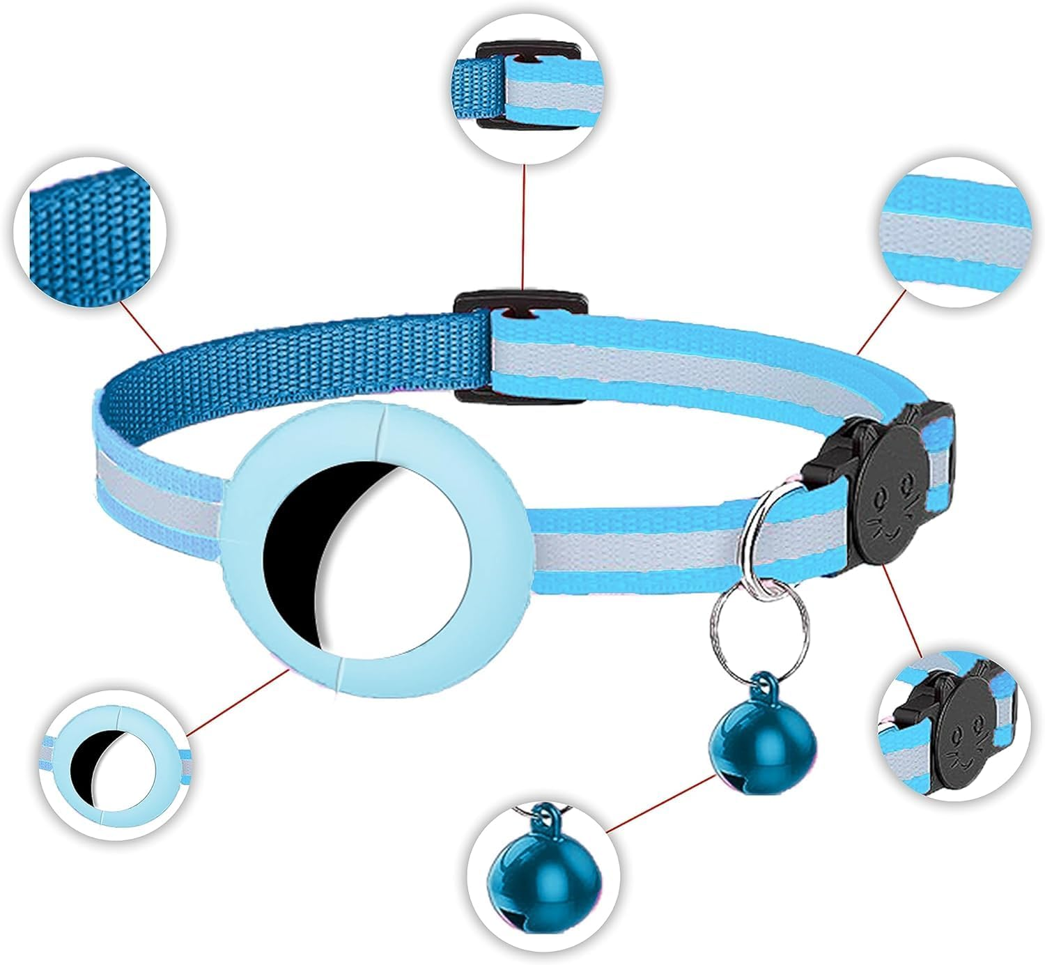 PF Doggy Safety Collar with Buckle for Apple Airtags - GPS Tracking for Kittens, Cats, Small Dogs, GPS Cat Airtag Not Included (Blue Grey) image number 2