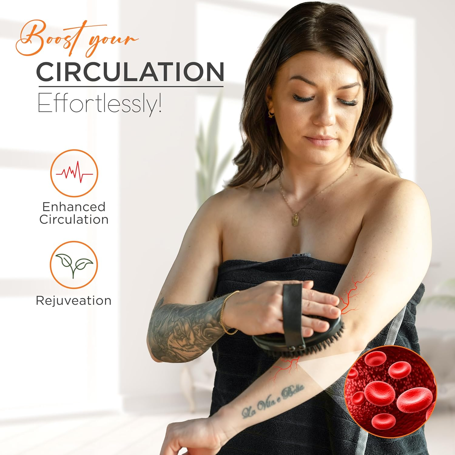 Copper Body Brush - Dry Brushing Body Brush with Ion Charged Copper Bristles, Glowing Skin, Lymphatic Drainage and Blood Circulation Improvement image number 3