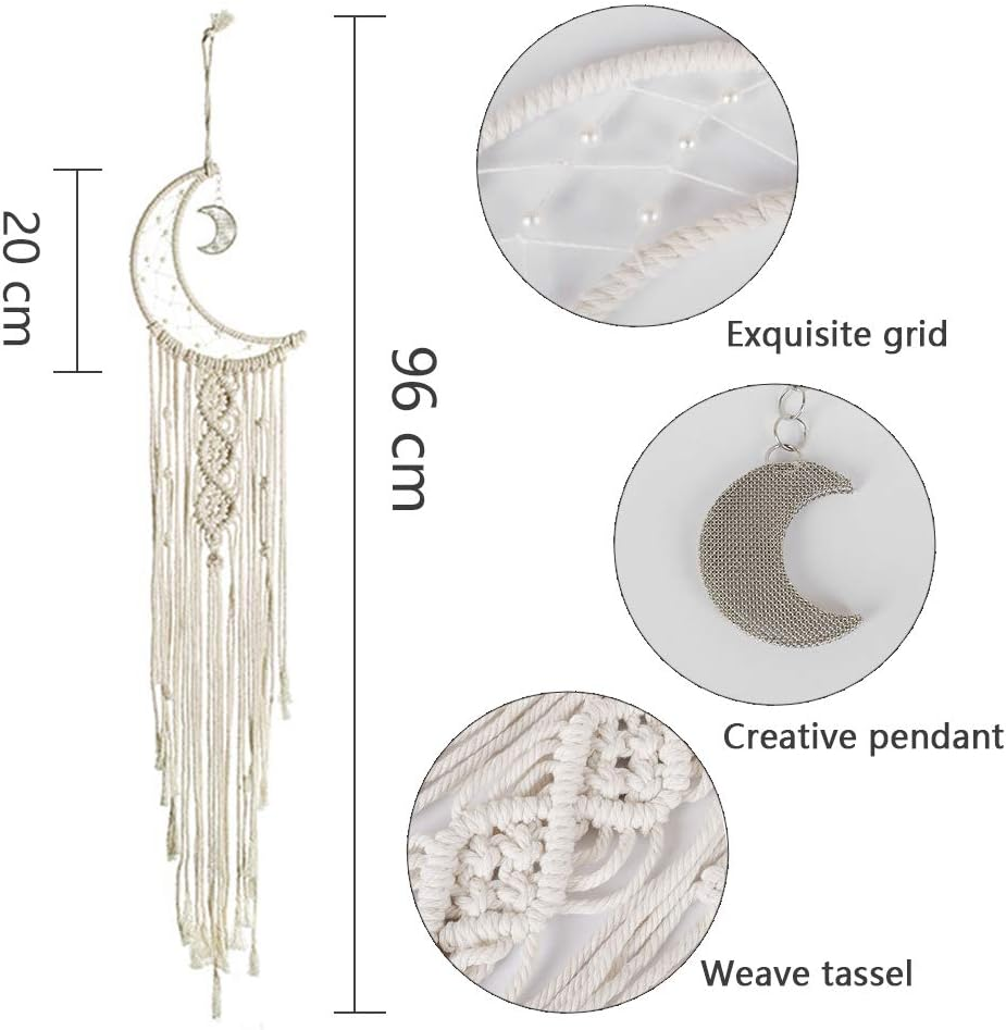 Dsaren Macrame Dream Catcher Wall Hanging Tapestry Moon Dreamcatcher Boho Home Decorations Wedding Ornament Craft Gift (Moon)