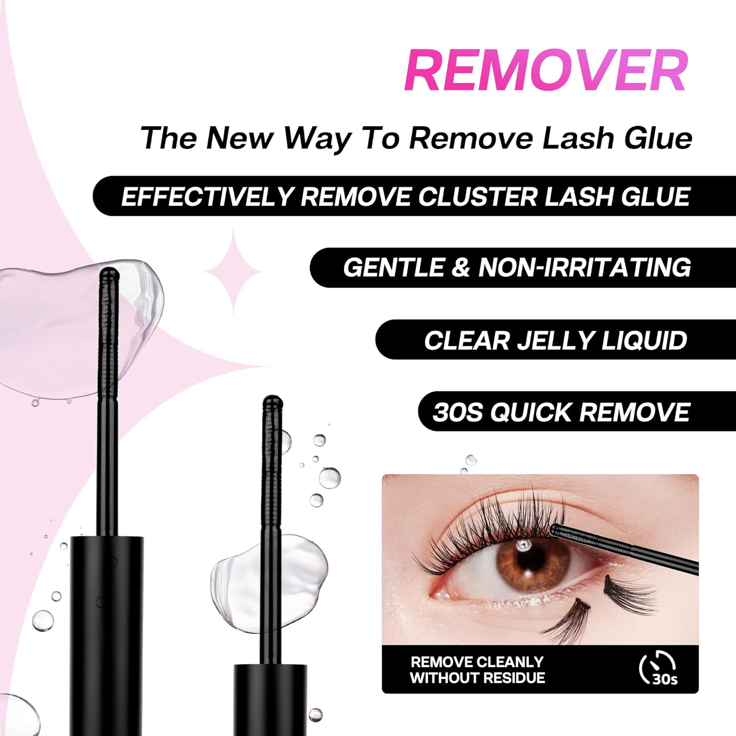 CALAILIS Cluster Lash Glue Lash Sealer and Lash Remover Kit, Super Strong Hold and Long Lasting 72 Hours Lash Bond and Seal Quick Gentle Clean Non-Irritating Lash Extension Remover image number 3