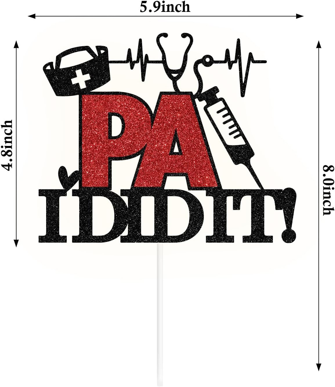 Goilpanitdia PA I Did It Cake Topper, Congrats PA, Nurse Grad, Nursing School Graduation Party Decorations, Black & Red Glitter image number 2