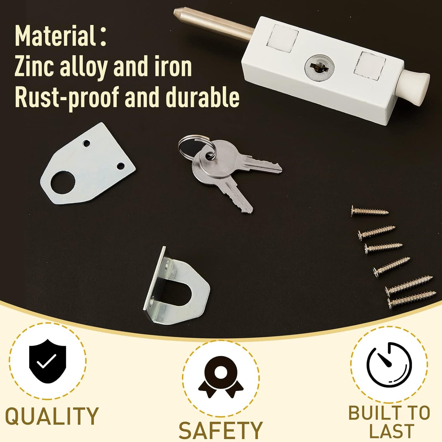 Sliding Door Lock Rectangle Patio Door Lock Keyed for Sliding Glass Door Hinged Door Security Bar Heavy Duty Steel Bolt Zinc Alloy Iron Portable Lock to Prevent Sliding or Lifting of Door (4 Pieces)