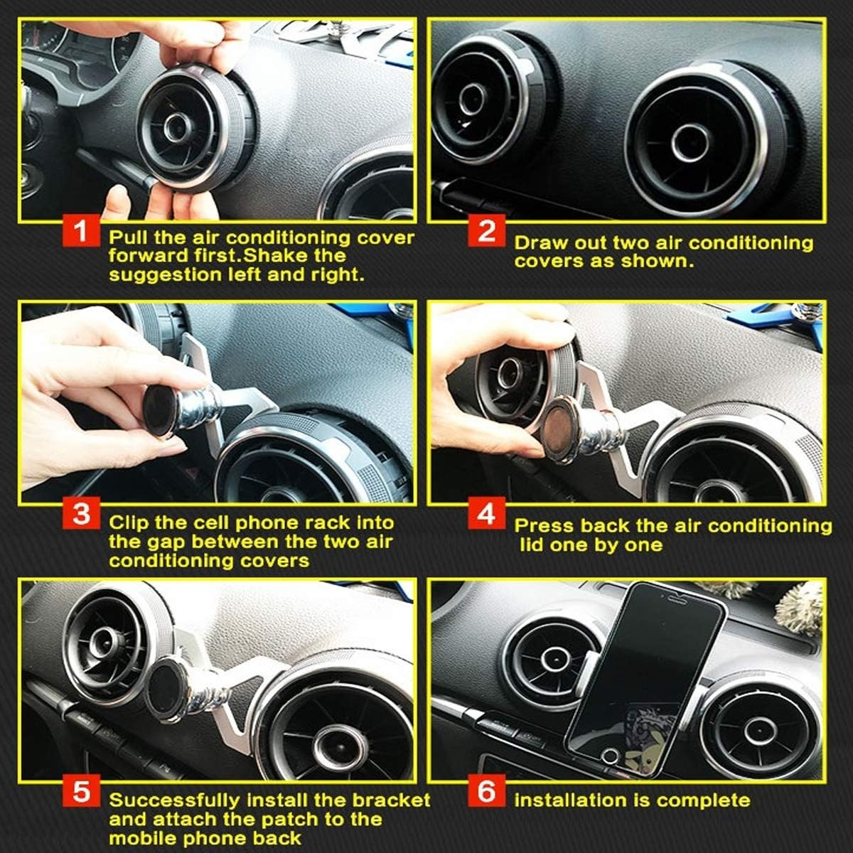 Phone Holder for Audi A3, 360&deg; Rotation Gravity Auto Lock Stable No Jitter Easy Mount Aluminum Alloy Vehicle Mobile Phone Stand Mount for Audi A3 / S3 2014-2019 - Black image number 5