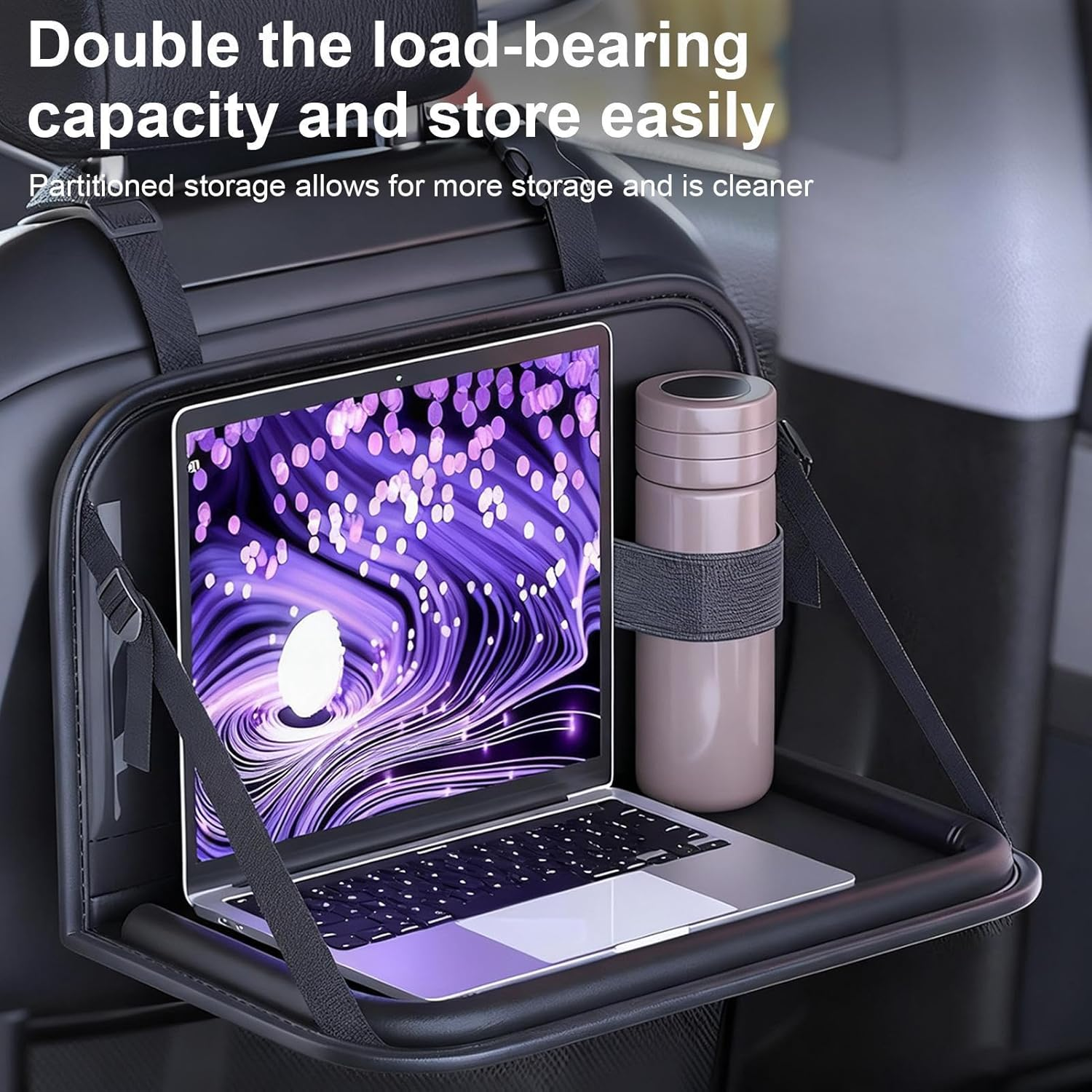 Car Tray for Kids,Foldable Rear Desk Storage Laptop Holder - Car Table for Kids,For Long Ride Toddler Airplane Camping Snack Time Eating Office Work Passenger image number 1