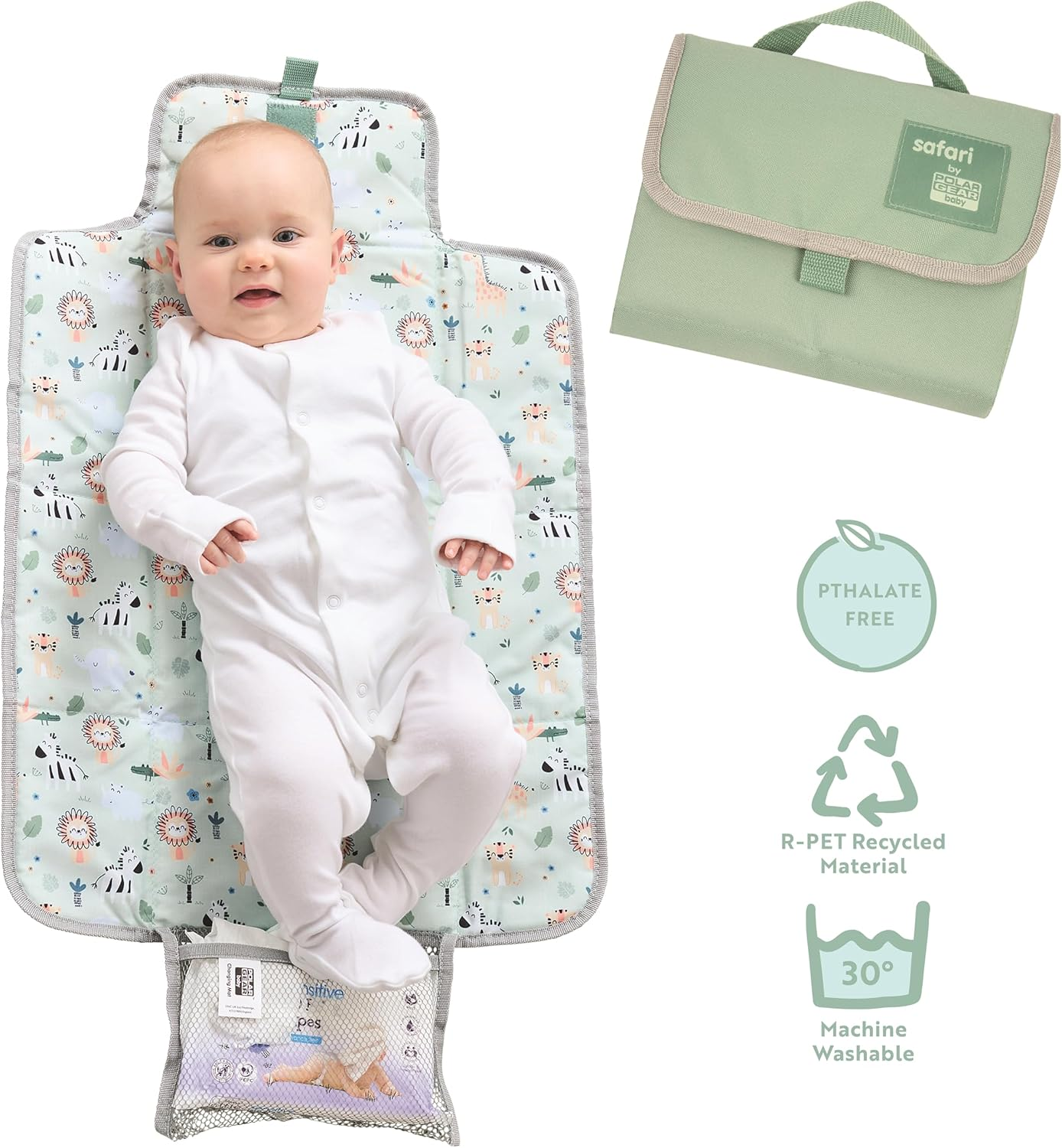 Polar Gear Baby Changing Mat &ndash; Wipe-Clean Changing Mat for Newborns &ndash; Travel Changing Mat with Pocket &ndash; Padded, Foldable Changing Matt Baby &ndash; Safari - Artic Animals image number 2