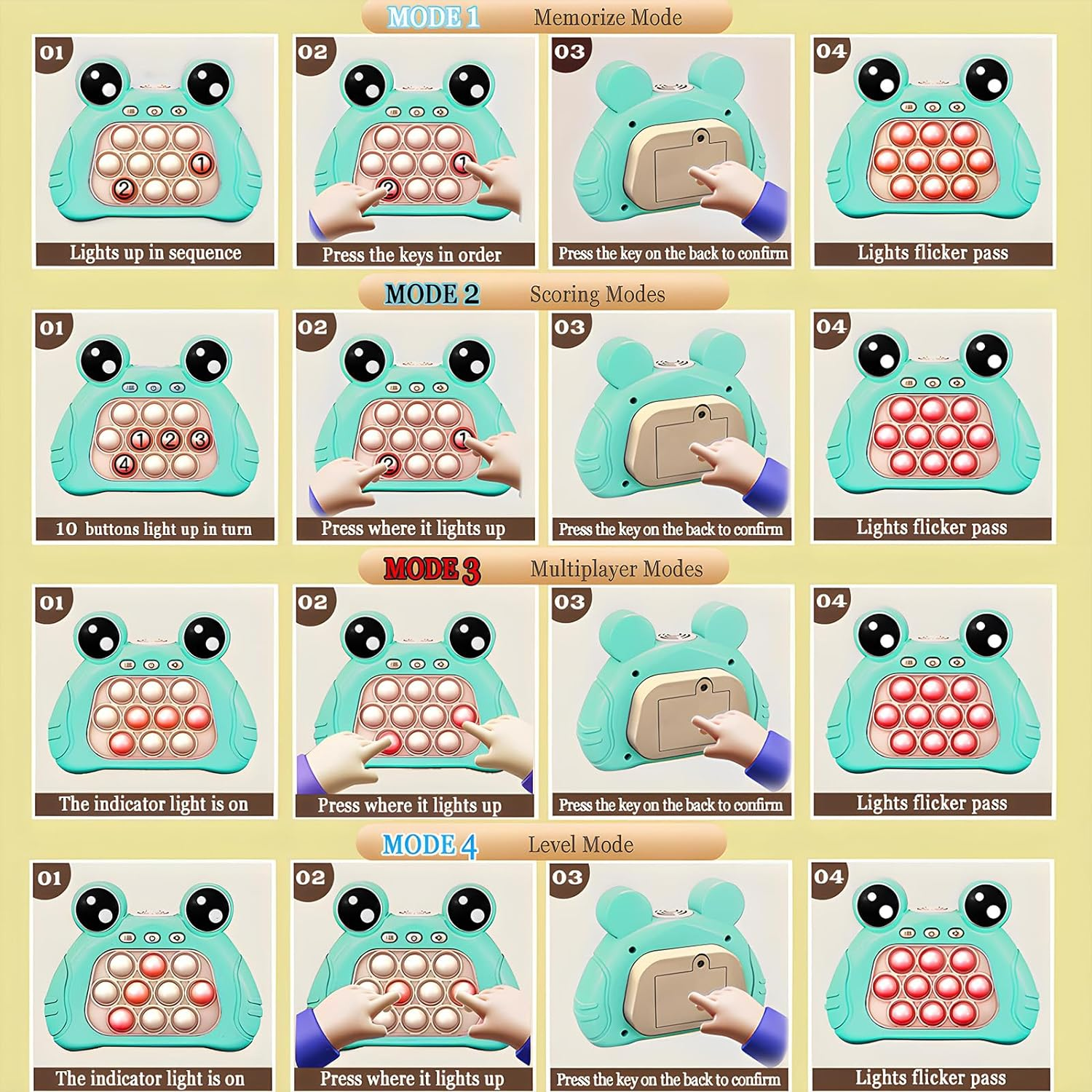 ZCOINS Pop Game Sensory Fidget Toys, Quick Push Light-Up Popping Squeeze Stress Toys, Handheld Electronic Push Pop Stress Puzzle Game for Kids and Adults Gift Party Fillers image number 3