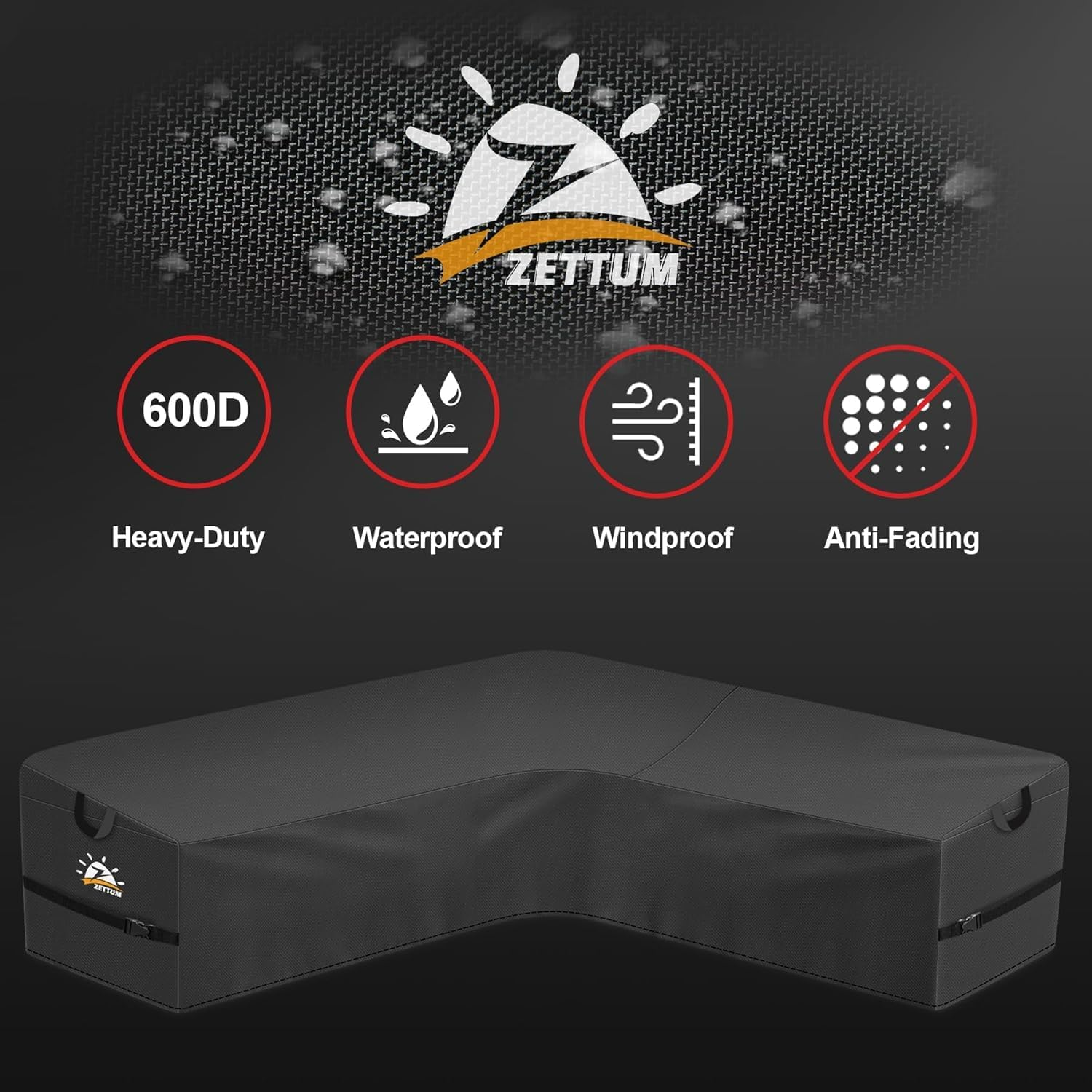 Zettum V-Shape Outdoor Furniture Covers Waterproof, 600D PU Heavy Duty Fabric Large Garden Sofa Covers with Waterproof Buckles for Rattan Furniture Covers V Shaped Sofa Cover (265X265X80Cm) image number 3