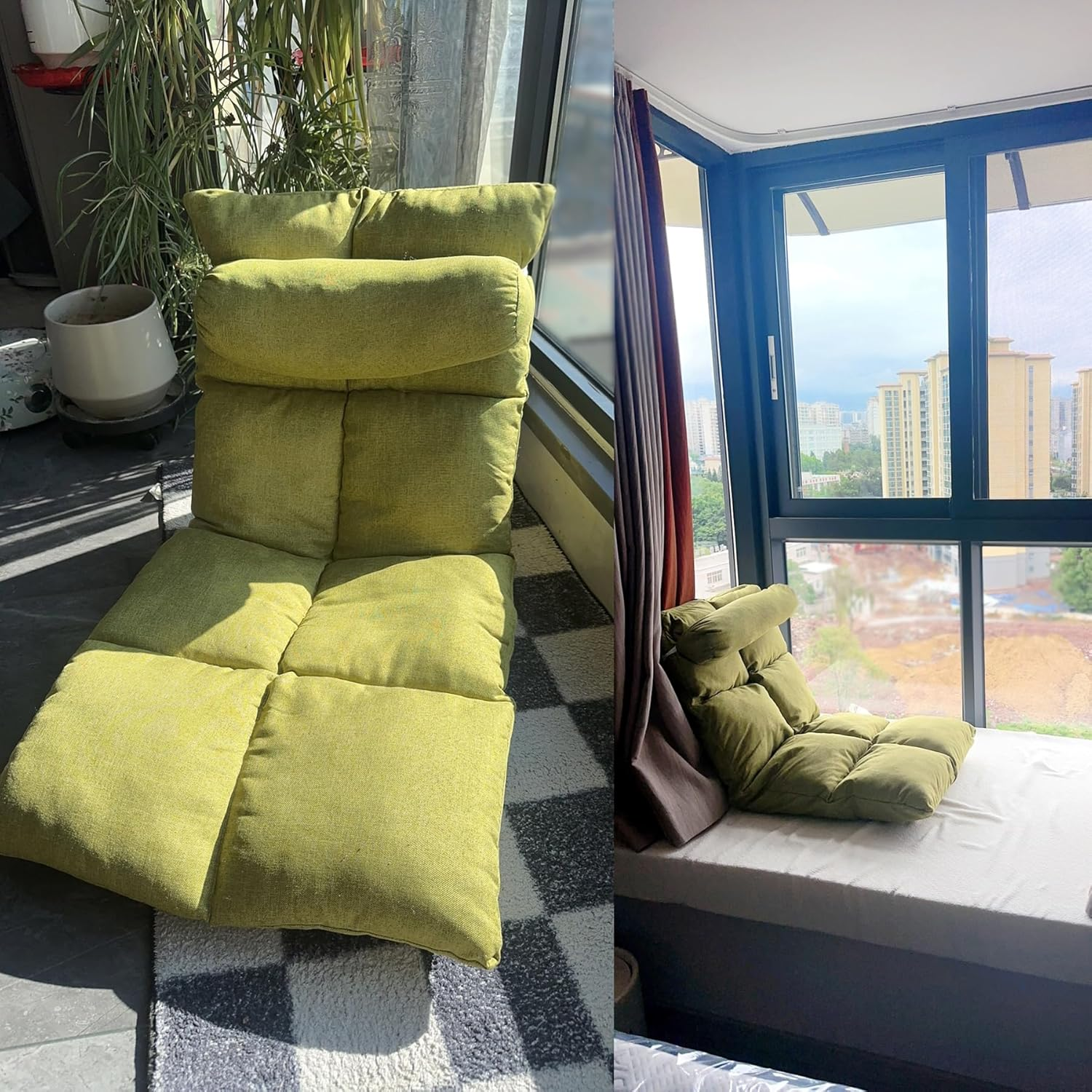 Adjustable Floor Chair with 5 Positions, Linen Fabric Cover, Foam Padding, 52.5 X 50 X 52.5 Cm, A300 (Grey) image number 4