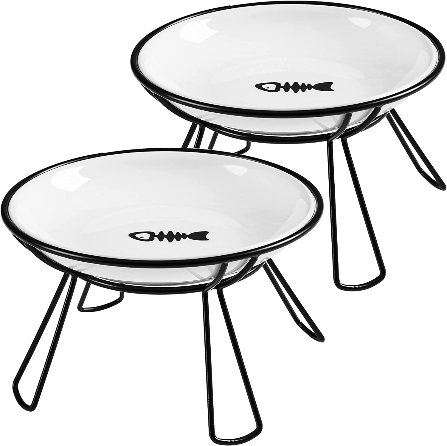 Wellbro Cat Bowls, Elevated Cat Bowl, Raised Ceramic Cat Dish with Metal Stand, Pet Water or Food Feeding Station for Indoor Cats, Kitten, Puppies and Small Dogs, Dishwasher Safe image number 4