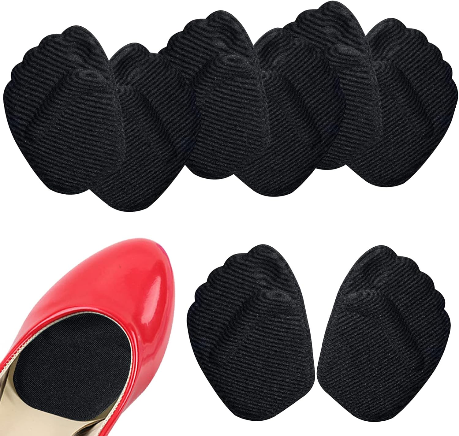 Ball of Foot Cushions Metatarsal Pads for Women, Modixun 4 Pairs Anti-Slip Reusable Washable High Heel Inserts for Foot Pain Relief, Soft Gel Shoe Inserts Forefoot Pads, Black image number 5