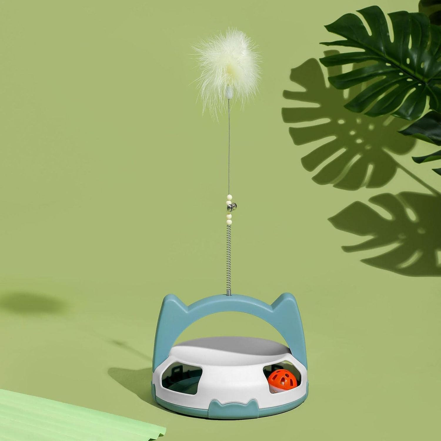 Interactive Cat Toys,Funny Turntable Ball Cat Toys - Interactive Cat Toys with Feathers and Bells for Indoor Cats to Chase Exercise