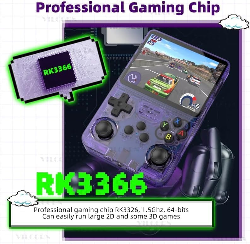 R36S 3.5 Inch Retro Gaming Console, 21000+ Games Retro Handheld Game Console, Video Game Console with Dual Stylem Linux/Garlic Supports & Dual 3D Joysticks -128G -Purple image number 1