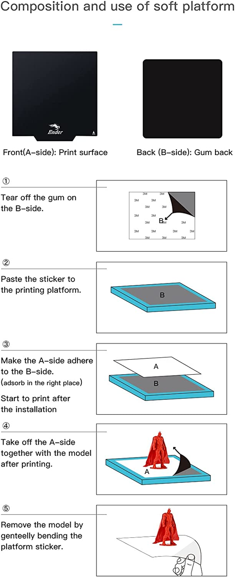 Official Creality Ender3 Magnetic Sticker with Edge (235 * 235Mm), Ultra-Flexible Removable Magnetic 3D Printer Build Surface Heated Bed Cover for Ender 3 V2/Ender 3 Pro/Ender 5 3D Printer image number 3