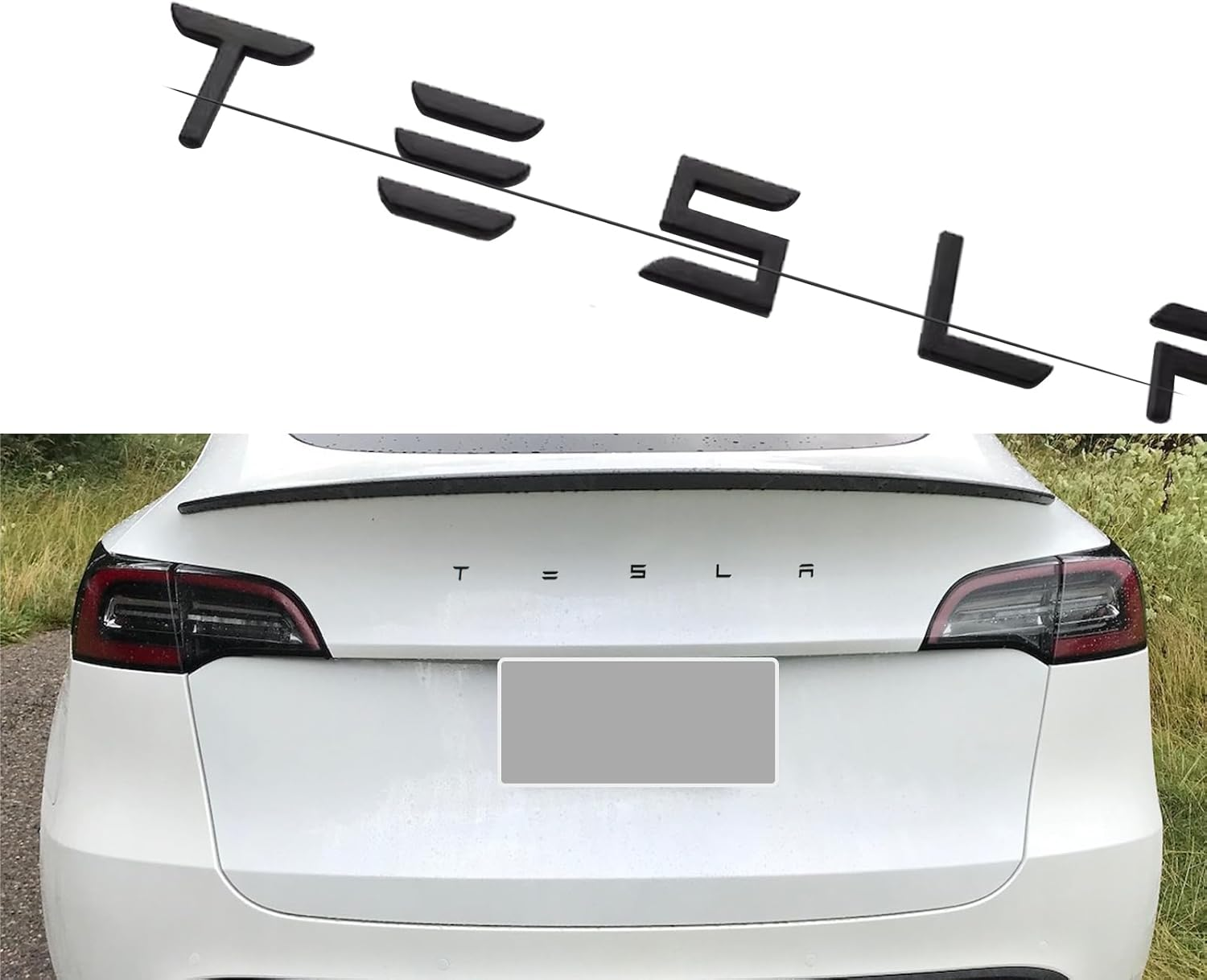YHCDSEA 3D Raised for Tesla Tailgate Insert Letters Emblems ABS Material Compatible with Tesla Model 3 Y S X Series Accessories (Matt Black) image number 4