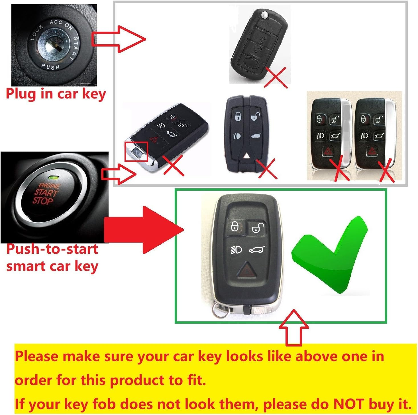 M.Jvisun Men Women Genuine Leather Key Fob Cover for Land Rover Discovery 4 LR4 for Range Rover Evoque for Range Rover Sport Car Remote Key Case Pouch with Key Ring Keychain - Black image number 5