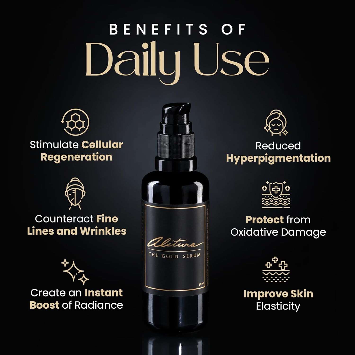 Alitura Naturals New Gold Serum for Face and Skin with Collagen - the Best All Natural & Organic Anti-Ageing Retinol Moisturiser Cream with Hyaluronic Acid for All Skin Types- 50Ml image number 6