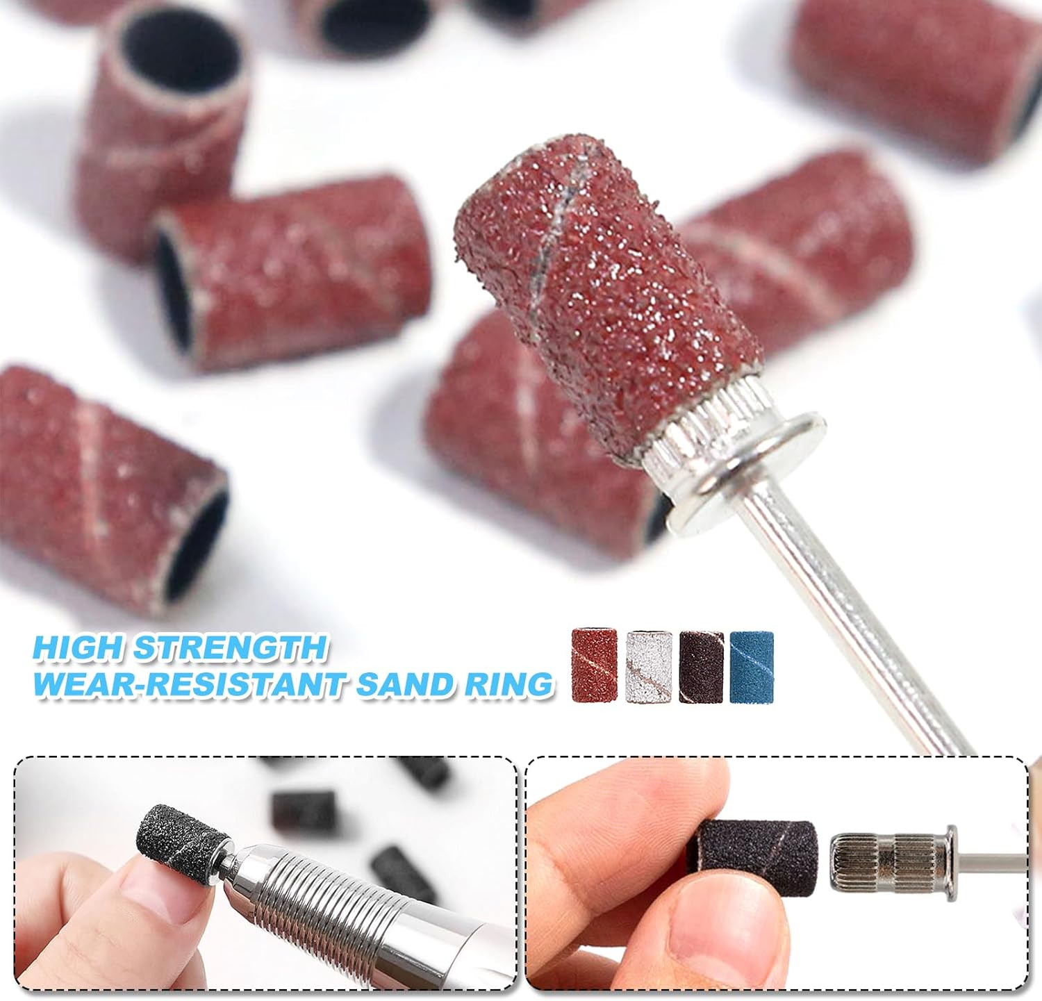 Sanding Sleeves Nail Cutter 200 Pieces Sanding Caps for Nail Cutter 80/120/180/240 Grit Mixed Sanding Belts Set for Gel Nails Manicure image number 4