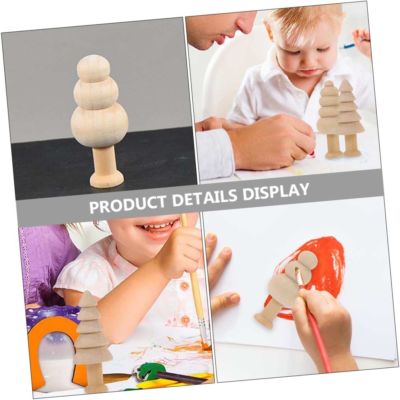 Gogogmee Unpainted Christmas Tree Decor 12Pc Wooden Craft Kit for DIY Decor Home Office image number 3