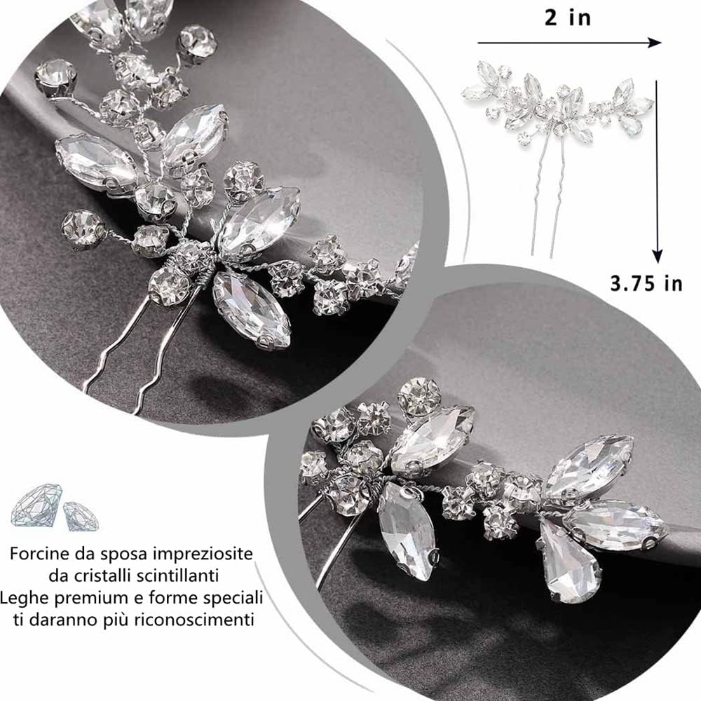 LATRAT Lot of 2 Wedding Hair Clips Silver Crystal Wedding Hair Clip with Silver Rhinestones Hair Accessories for Bride and Bridesmaids image number 2