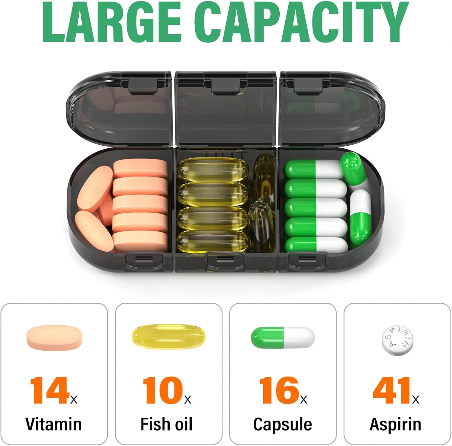Weekly Pill Organizer 3 Times a Day, 7 Day Portable Pill Box for Pills, Vitamins, Fish Oil, Medication, Supplements (3X7 Black) image number 3