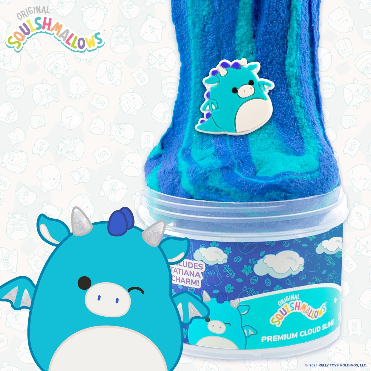 SQUISHMALLOWS Original Tatiana the Dragon Premium Cloud Slime, 8 Oz. Fluffy Slime, Blue Raspberry Scented, 3 Fun Slime Add Ins, Pre-Made Slime for Kids, Great 6 Year Old Toys, Super Soft Sludge Toy image number 1