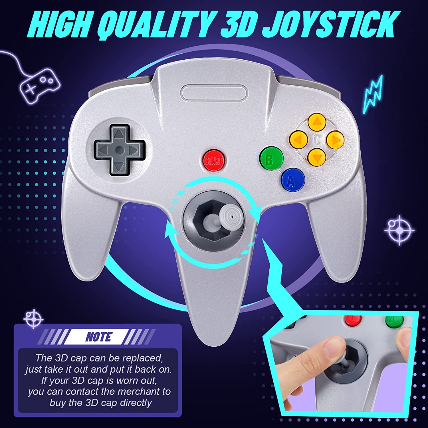 2 Pack N64 Controller, FISUPER Wired Classic Game Controller Gamepad Joystick for N64 Console (Gray) image number 1