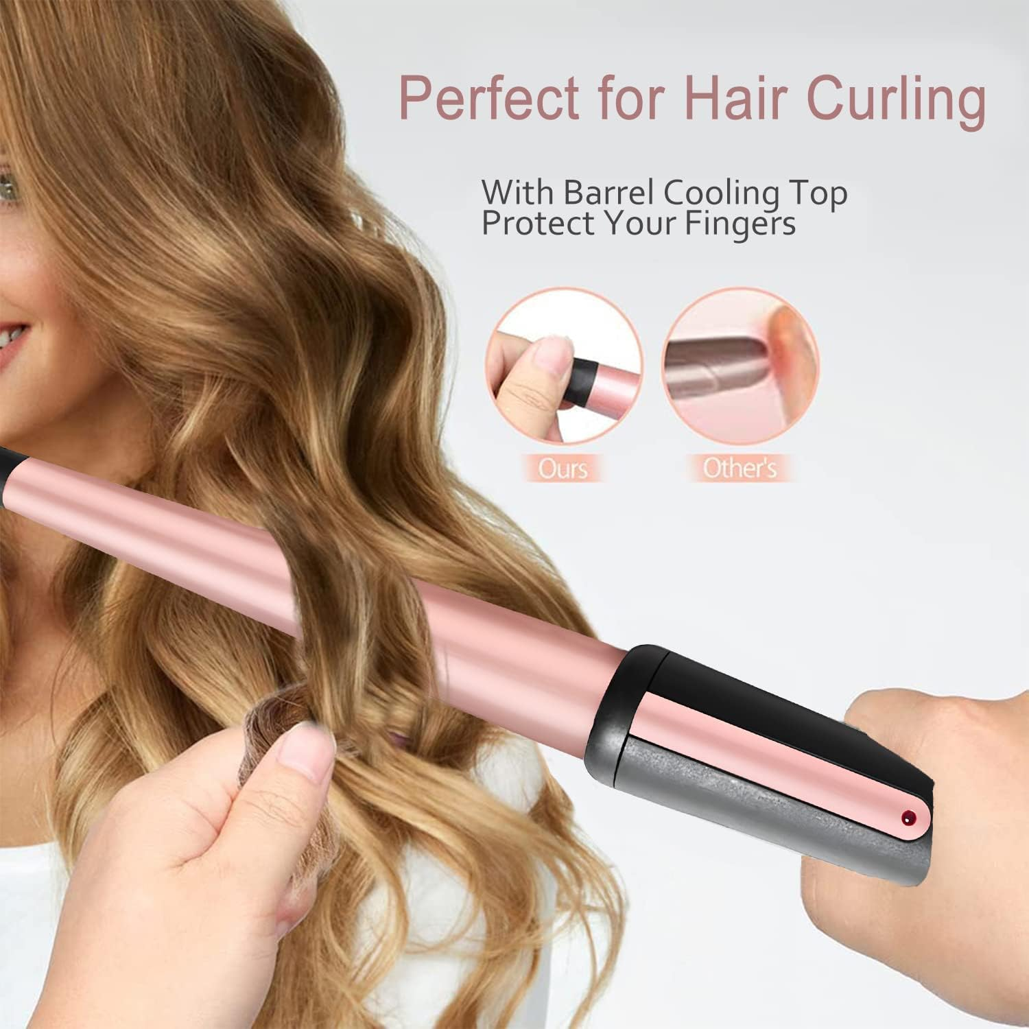Hair Curling Wand, 0.5-1Inch Tapered Curling Iron, Professional Ceramic Hair Curler Wand with Heat-Resistant Glove, Dual Voltage (Pink) image number 2