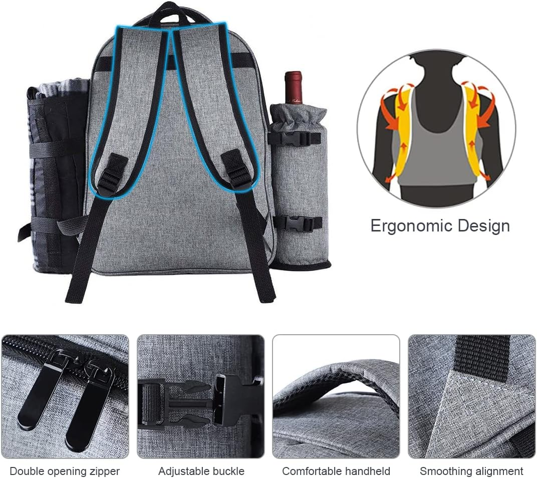 Insulated Picnic Backpack for 4 Person Bag with Cooler Compartment, Blanket and Stainless Steel Cutlery Set for Couple, Lovers and Friends image number 6
