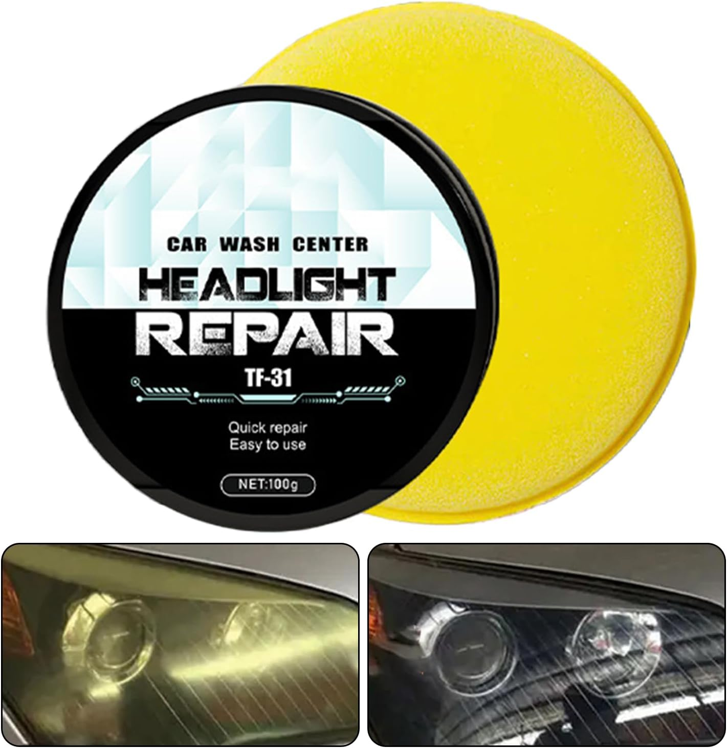 Car Headlight Cleaner | Headlight Cleaner Polish Restore Kit,Long-Lasting Cleaning Tools Yellow Remover for Recovery Maintenance Men Daily Care Night Driving