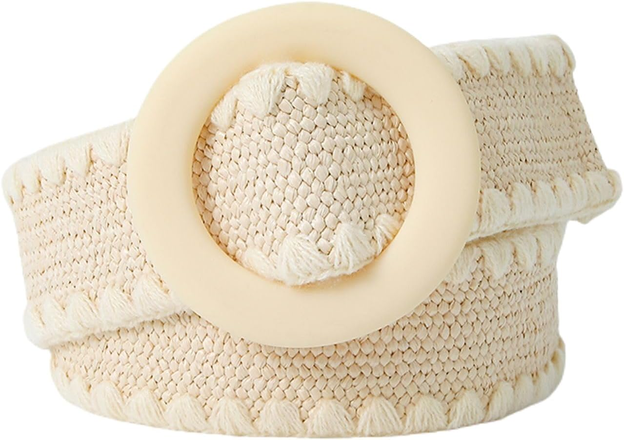 Jdlsppl Women'S Stretch Braided Belt Elastic Rattan Holeless O Ring Buckle Bohemian Summer Chunky Raffia Belt for Dress