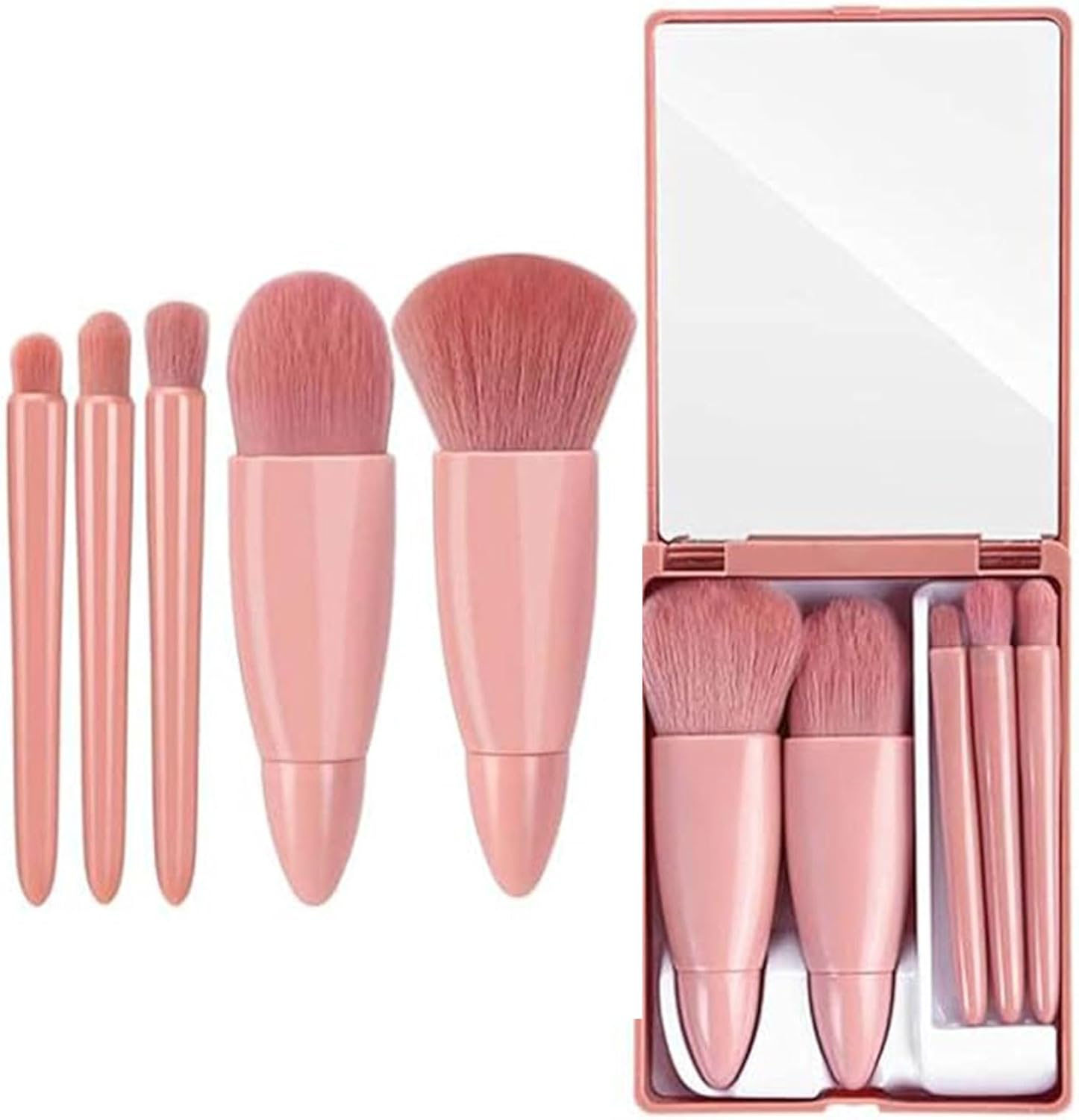 Xolixorium Easy-Taken Travel Makeup Brush Set 5Pcs Mini Complete Function Cosmetic Brushes with Mirror Portable Travel Makeup Brushes Travel Size Makeup Kit image number 5