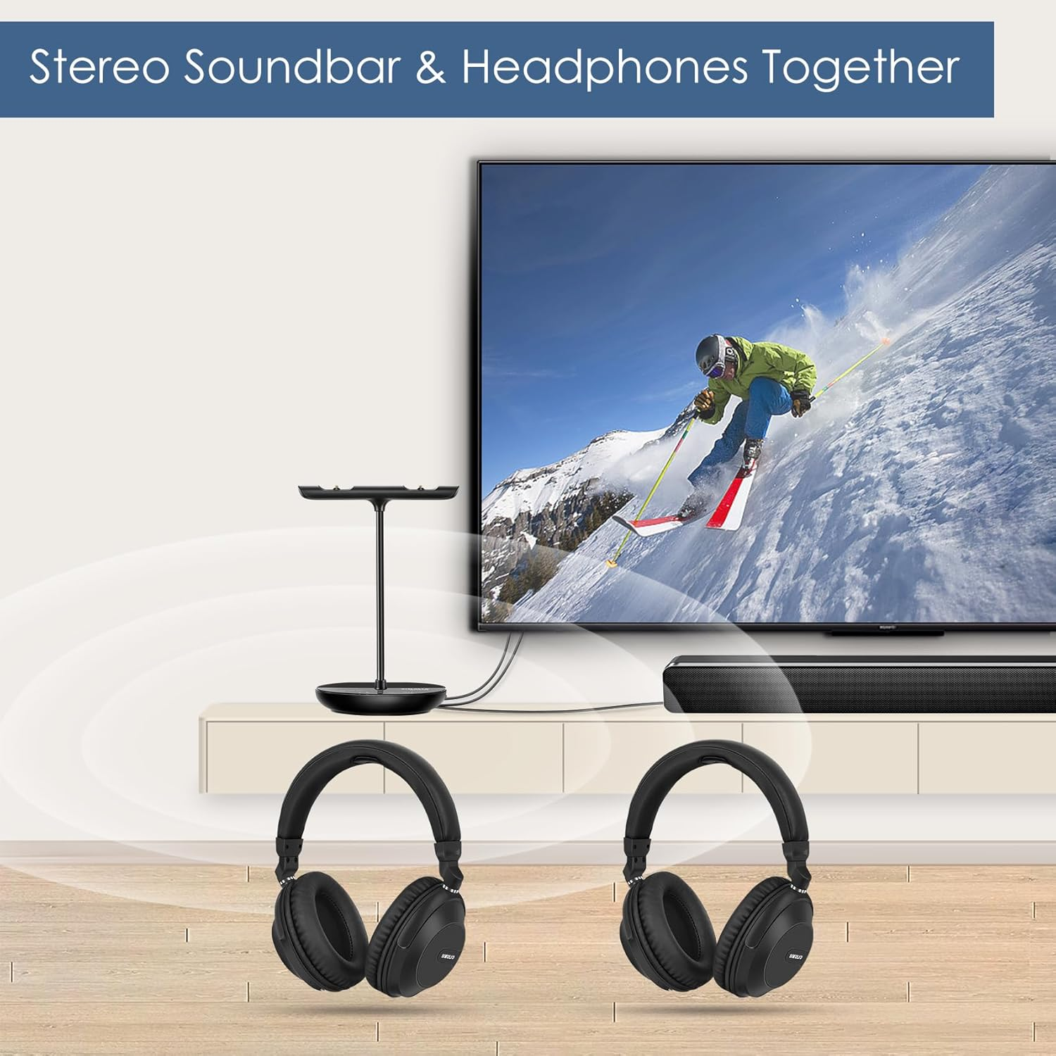 SIMOLIO Duo Wireless TV Headphones for TV, Bluetooth Headset, Independent Volume Control, Black image number 6