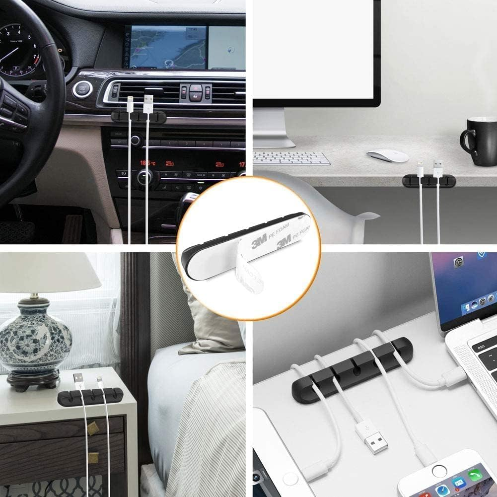 Cable Organizer Clips Cord Holder - 5 Packs Self Adhesive Cable Management for USB Cable/Power Cord/Wire, Car and Desk, Home and Office Black Cord Organizer image number 4
