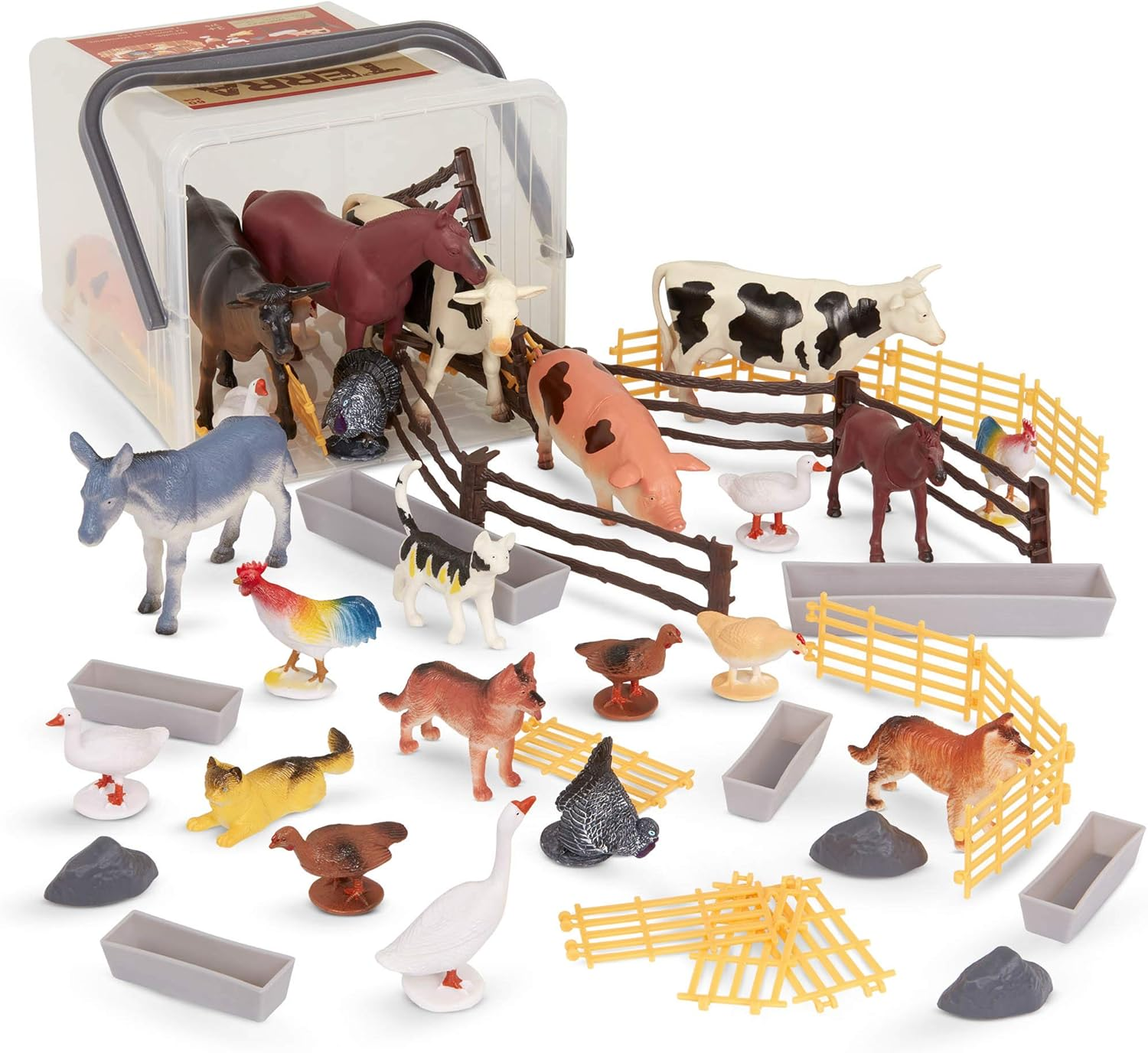 Terra by Battat &ndash; Farm Animal Figurines & Accessories &ndash; 60Pc Toy Animal Set for Kids &ndash; Miniature Farm Animals &ndash; Cows, Pigs, Bulls, Cats & More &ndash; 3 Years + &ndash; Country World image number 5